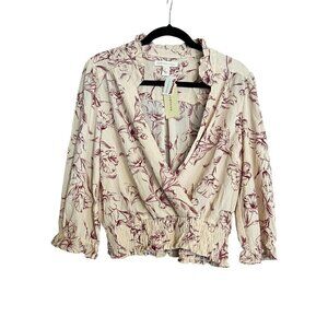 Women's Monteau Beige & Maroon Floral Crop Pullover Shirt, XL